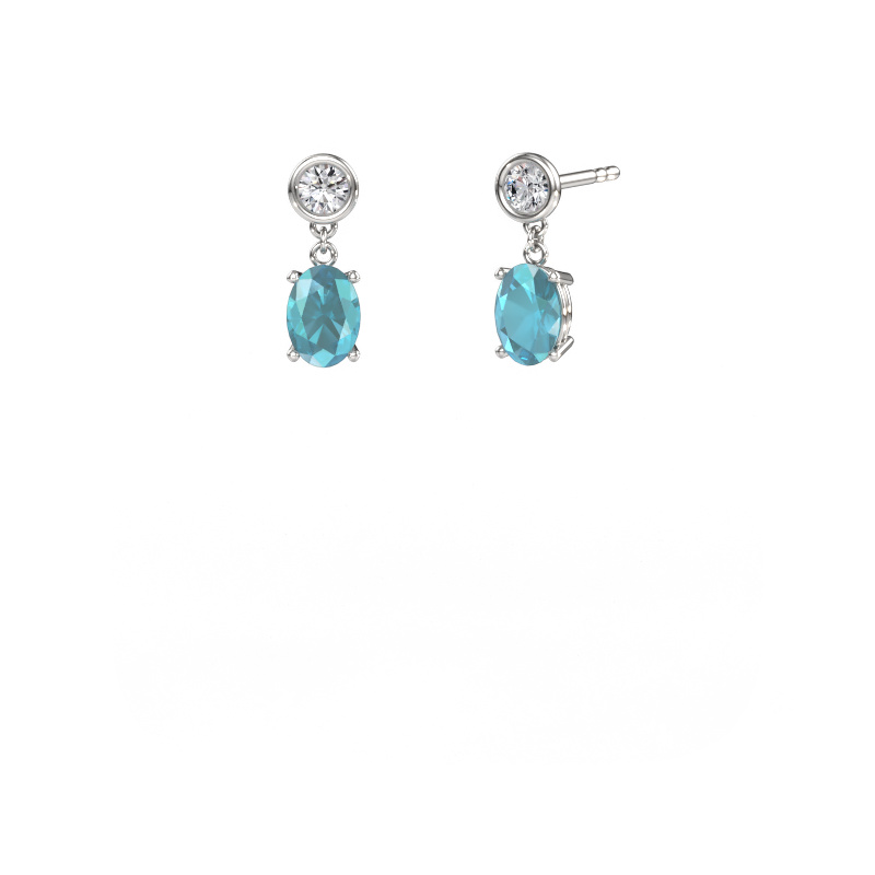 Image de Pendants d'oreilles Lacey OVL 585 or blanc Topaze bleue 7x5 mm