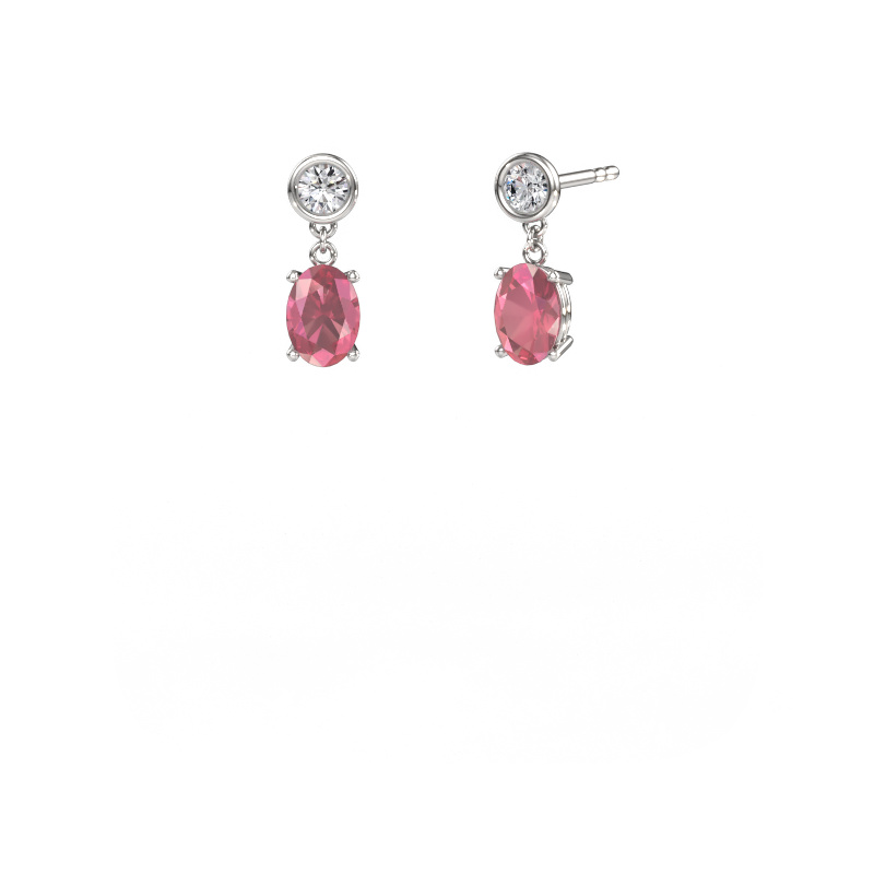 Image of Drop earrings Lacey OVL 585 white gold Tourmaline pink 7x5 mm