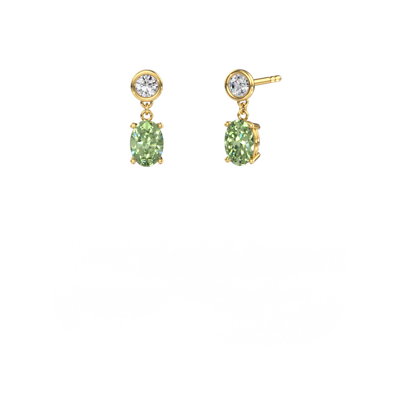 Image of Drop earrings Lacey OVL 585 gold Green lab grown diamond 7x5 mm