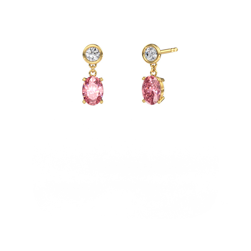 Image of Drop earrings Lacey OVL 585 gold Pink lab grown diamond 7x5 mm
