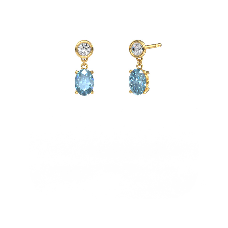 Image de Pendants d'oreilles Lacey OVL 585 or jaune Diamant synthétique bleu 7x5 mm