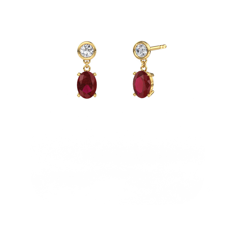 Image of Drop earrings Lacey OVL 585 gold Ruby 7x5 mm