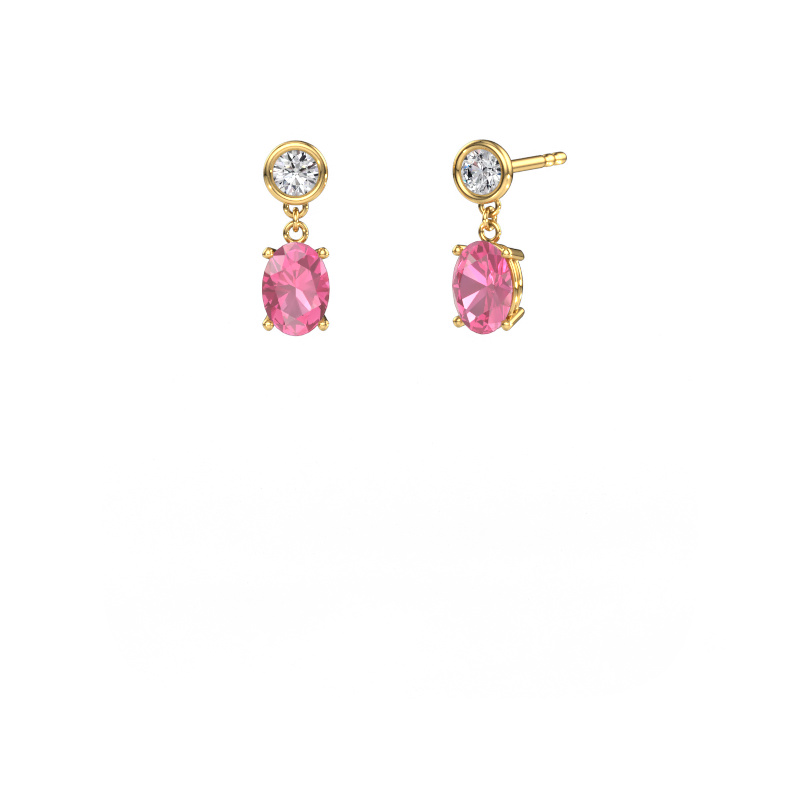 Afbeelding van Oorhangers Lacey OVL 585 goud Roze saffier 7x5 mm