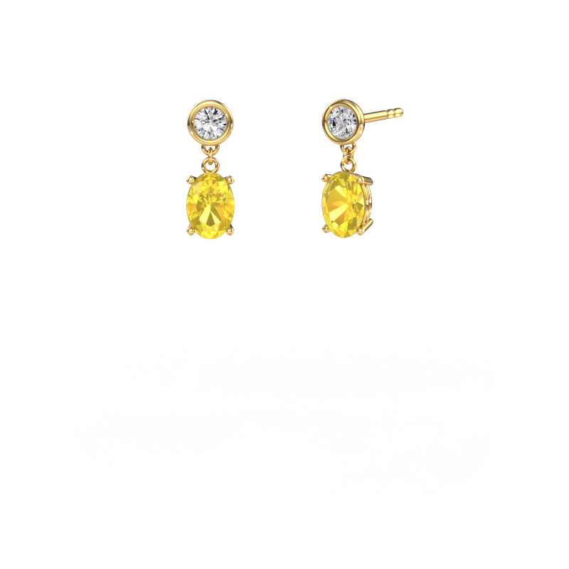 Image de Pendants d'oreilles Lacey OVL 585 or jaune Saphir jaune 7x5 mm