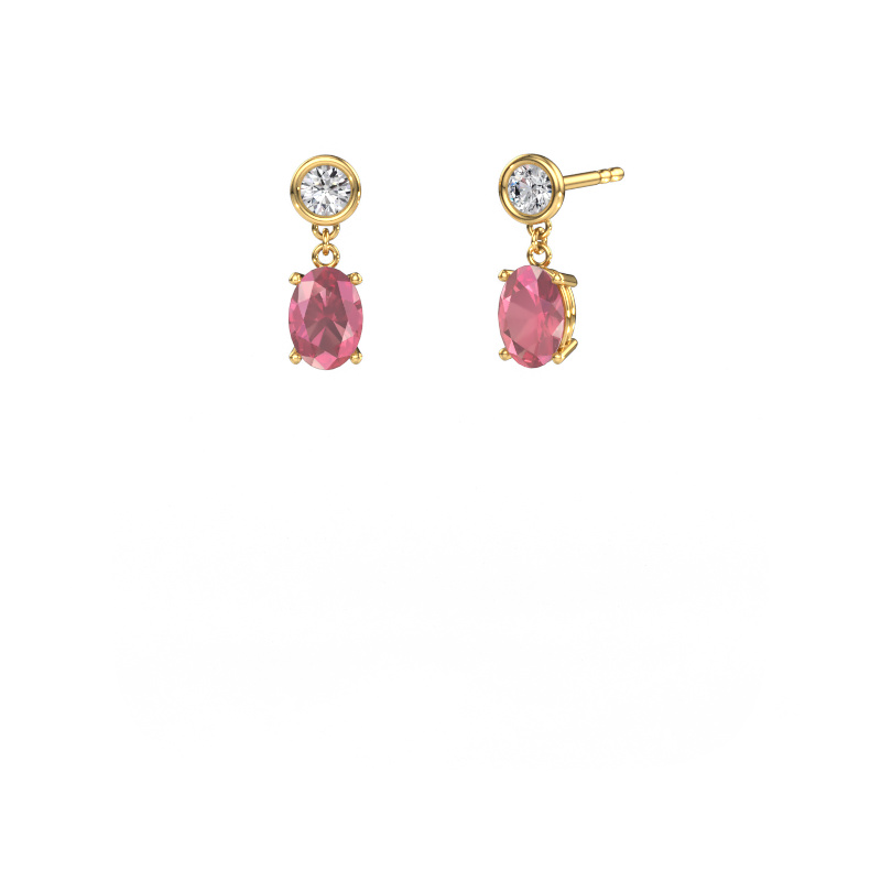 Image of Drop earrings Lacey OVL 585 gold Tourmaline pink 7x5 mm