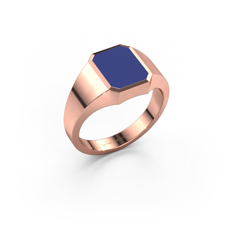 Afbeelding van Pinkring Lars 1 585 rosé goud Blauwe emaille 10x8 mm
