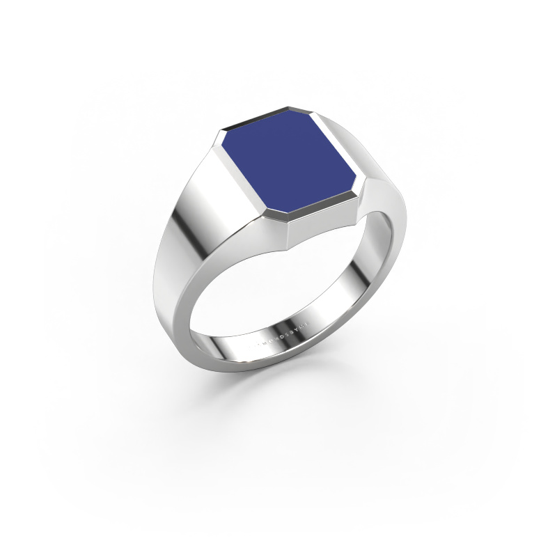 Image of Pinky ring Lars 1 585 white gold Blue enamel 10x8 mm