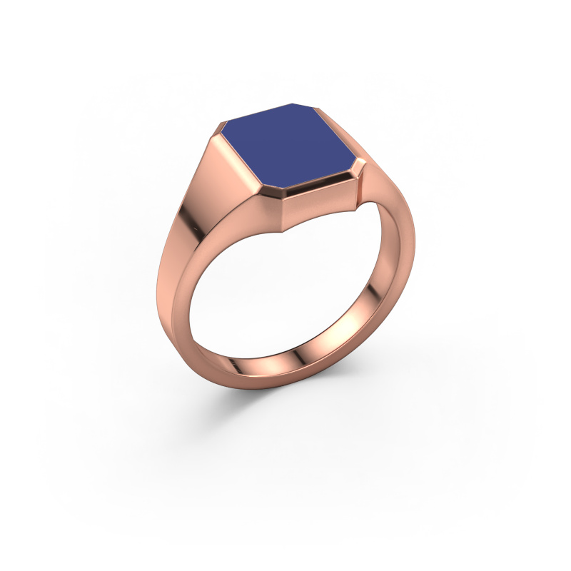 Afbeelding van Pinkring Lars 1 585 rosé goud Blauwe emaille 10x8 mm