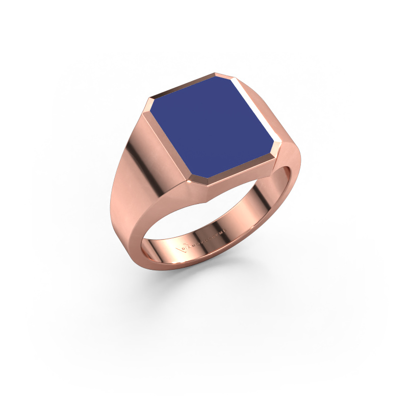 Image of Signet ring Lars 2 585 rose gold Blue enamel 12x10 mm