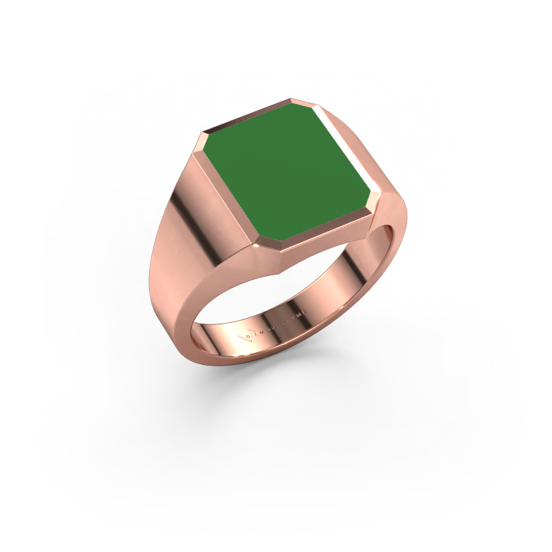 Image of Signet ring Lars 2 585 rose gold Green enamel 12x10 mm