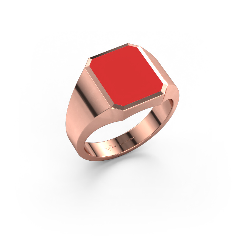 Image of Signet ring Lars 2 585 rose gold Red enamel 12x10 mm