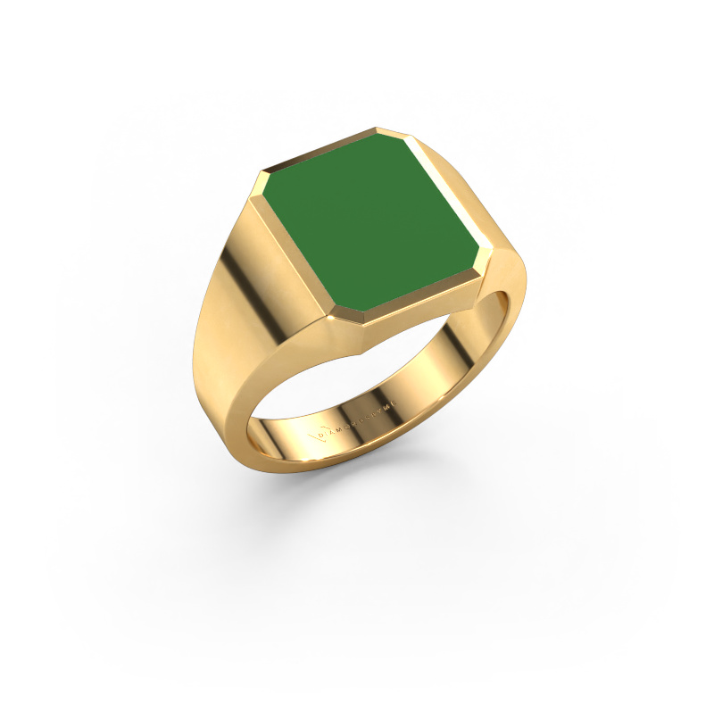 Image of Signet ring Lars 2 585 gold Green enamel 12x10 mm