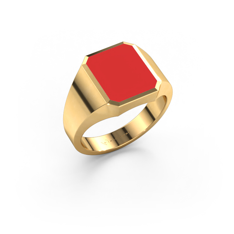Image of Signet ring Lars 2 585 gold Red enamel 12x10 mm