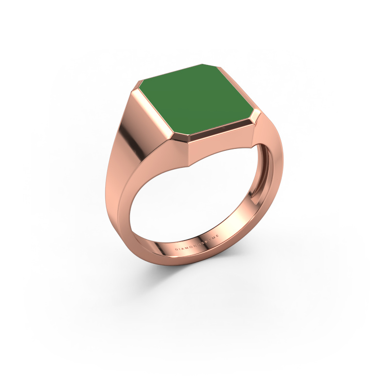 Image of Signet ring Lars 2 light 585 rose gold Green enamel 12x10 mm