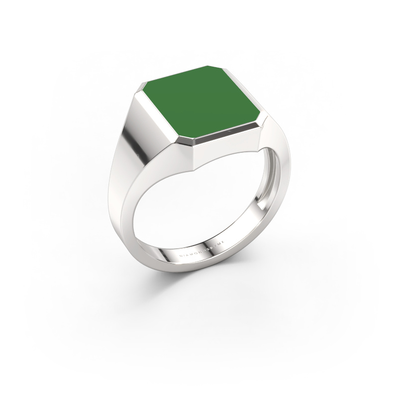 Immagine di Anello chevalier Lars 2 light 585 oro bianco Smalto verde 12x10 mm