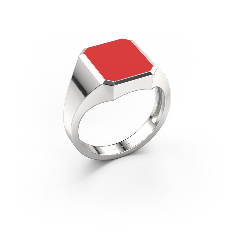 Image of Signet ring Lars 2 light 950 platinum Red enamel 12x10 mm