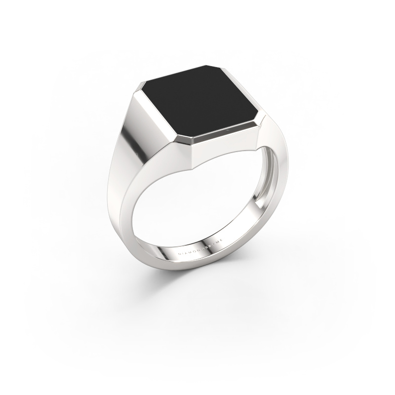 Image of Signet ring Lars 2 light 950 platinum Black enamel 12x10 mm