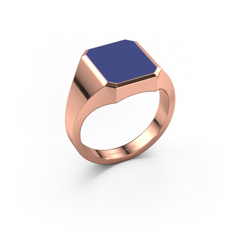 Afbeelding van Zegelring Lars 2 585 rosé goud Blauwe emaille 12x10 mm