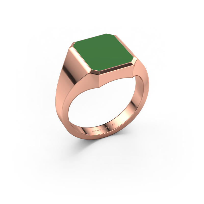 Afbeelding van Zegelring Lars 2 585 rosé goud Groene emaille 12x10 mm