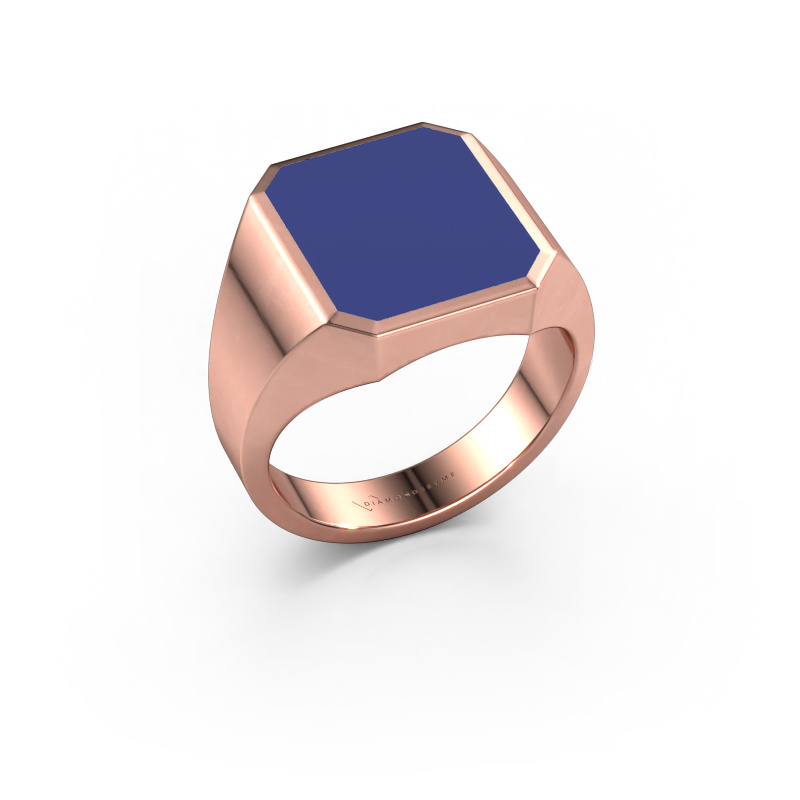 Image of Signet ring Lars 3 585 rose gold Blue enamel 14x12 mm