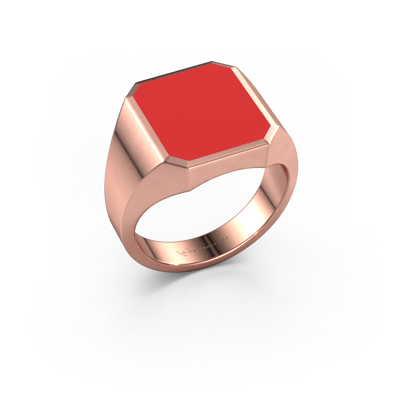 Image de Chevalière Lars 3 585 or rose émail rouge 14x12 mm