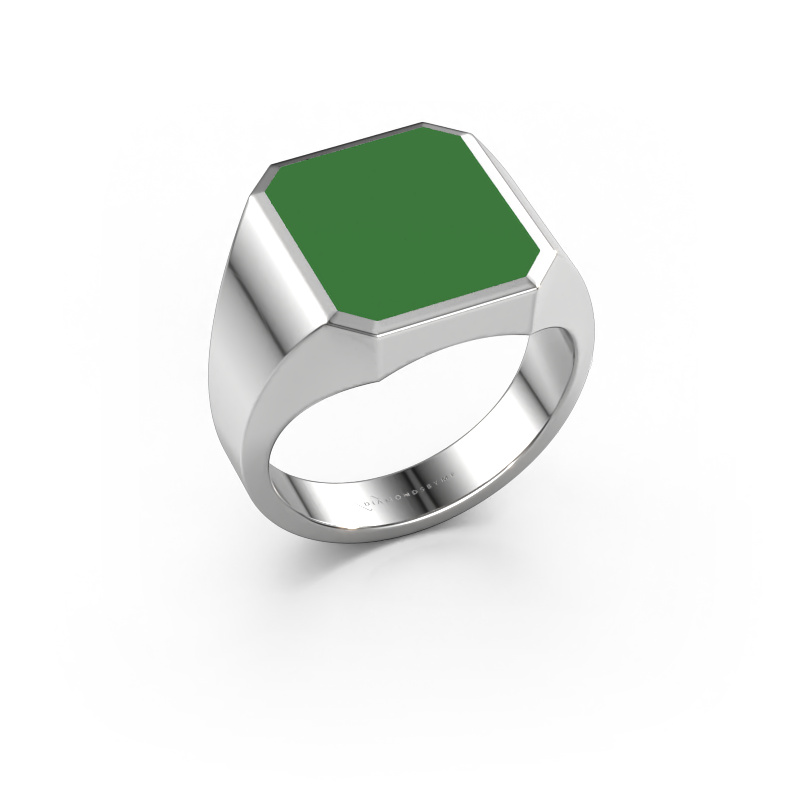 Image de Chevalière Lars 3 585 or blanc émail vert 14x12 mm