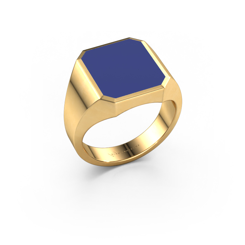 Image of Signet ring Lars 3 585 gold Blue enamel 14x12 mm