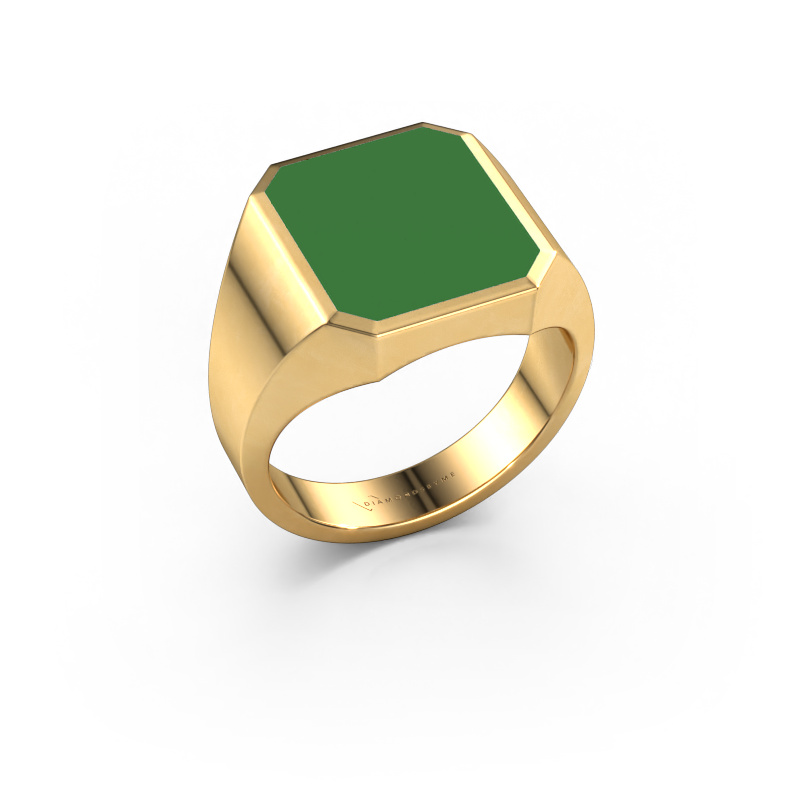 Afbeelding van Zegelring Lars 3 585 goud Groene emaille 14x12 mm