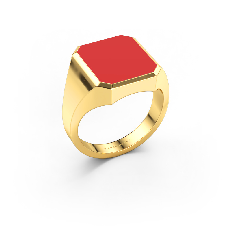 Image de Chevalière Lars 3 585 or jaune émail rouge 14x12 mm