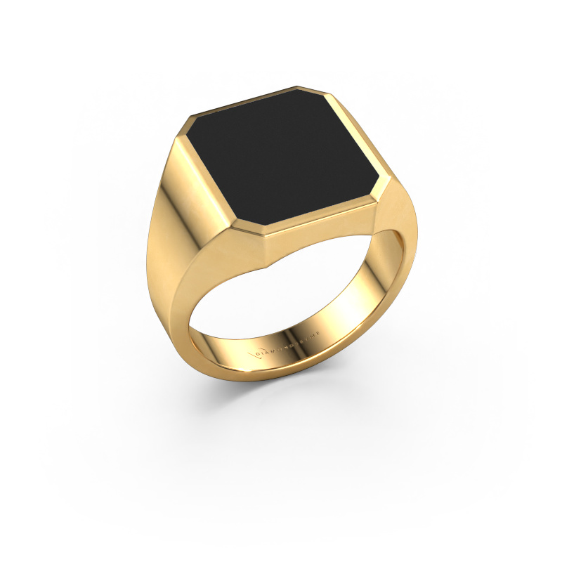 Image of Signet ring Lars 3 585 gold Black enamel 14x12 mm