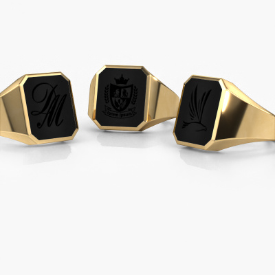 Orisun, Gold-Tone Black Onyx Signet Ring, In stock!