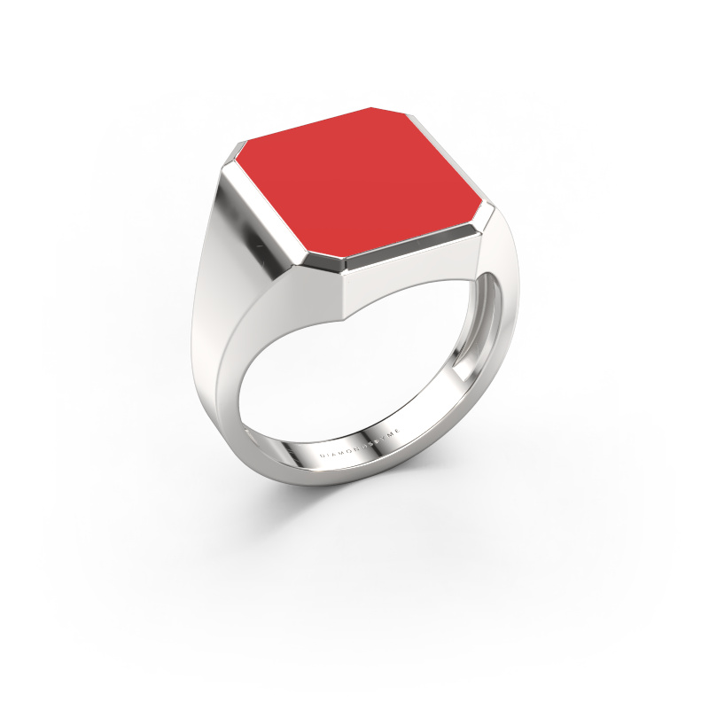Image of Signet ring Lars 3 light 950 platinum Red enamel 14x12 mm