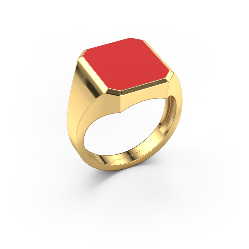 Image of Signet ring Lars 3 light 585 gold Red enamel 14x12 mm
