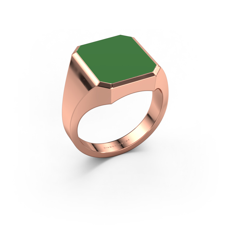 Afbeelding van Zegelring Lars 3 585 rosé goud Groene emaille 14x12 mm