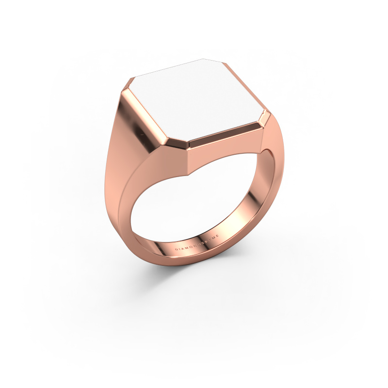 Afbeelding van Zegelring Lars 3 585 rosé goud Witte emaille 14x12 mm