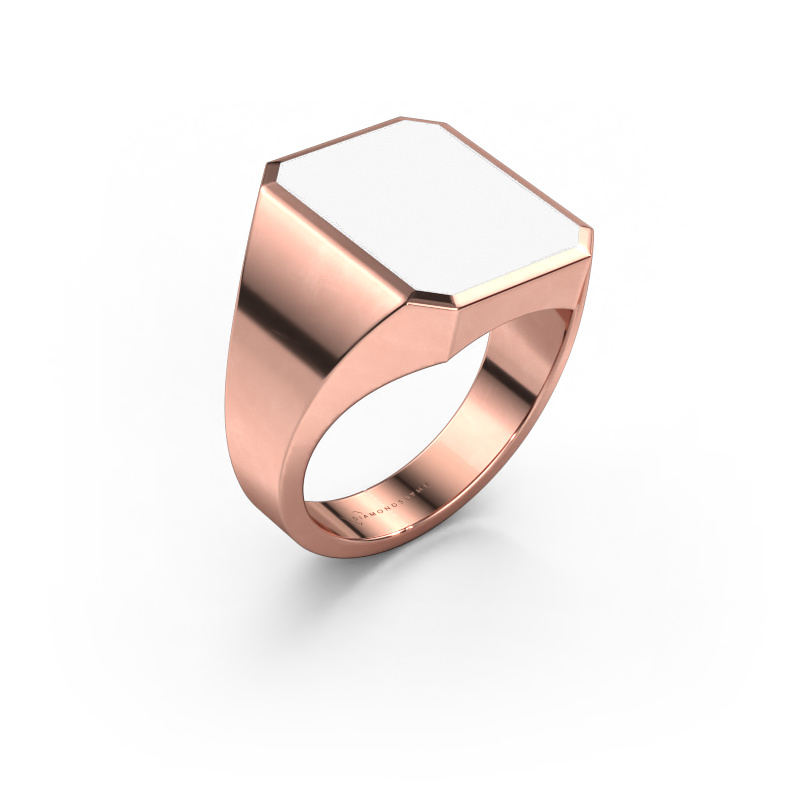 Image of Signet ring Lars 4 585 rose gold White enamel 15x12 mm