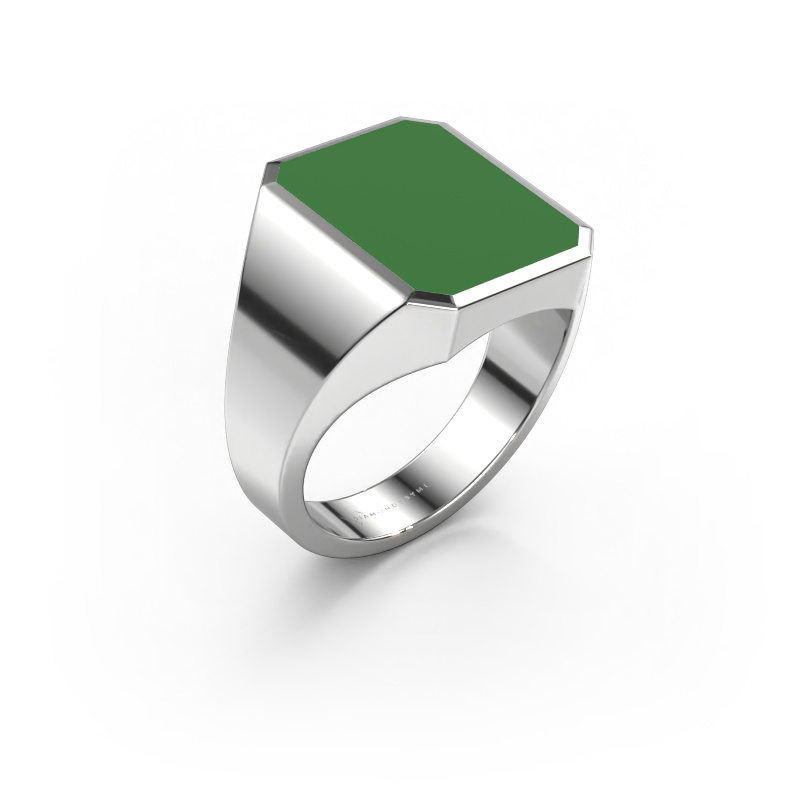 Image of Signet ring Lars 4 585 white gold Green enamel 15x12 mm