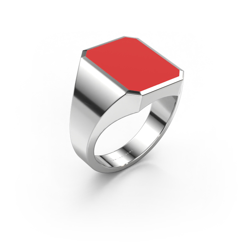 Image of Signet ring Lars 4 585 white gold Red enamel 15x12 mm