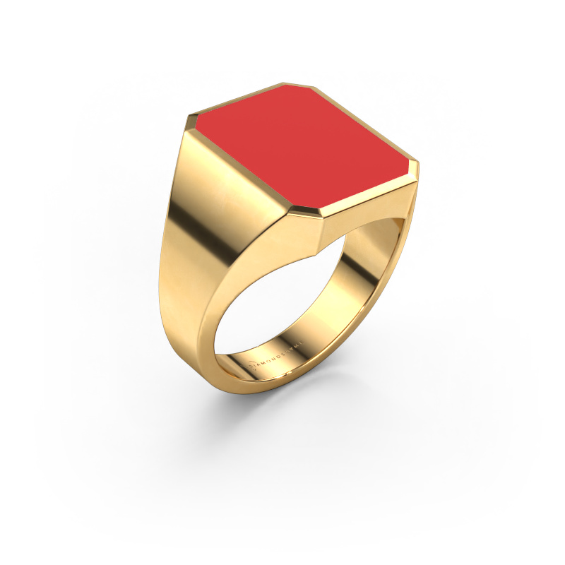 Image of Signet ring Lars 4 585 gold Red enamel 15x12 mm