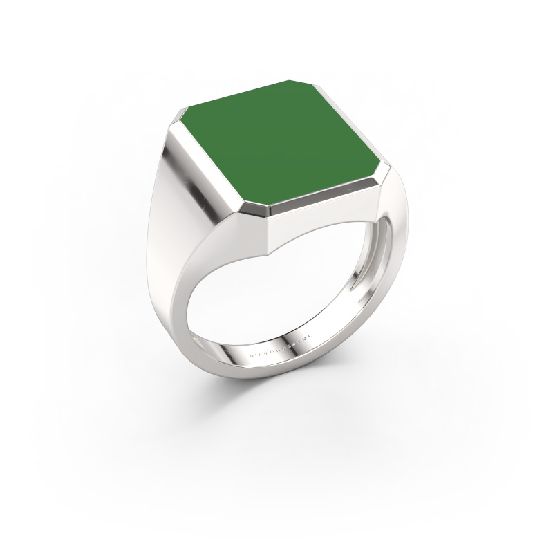 Immagine di Anello chevalier Lars 4 light 585 oro bianco Smalto verde 15x12 mm