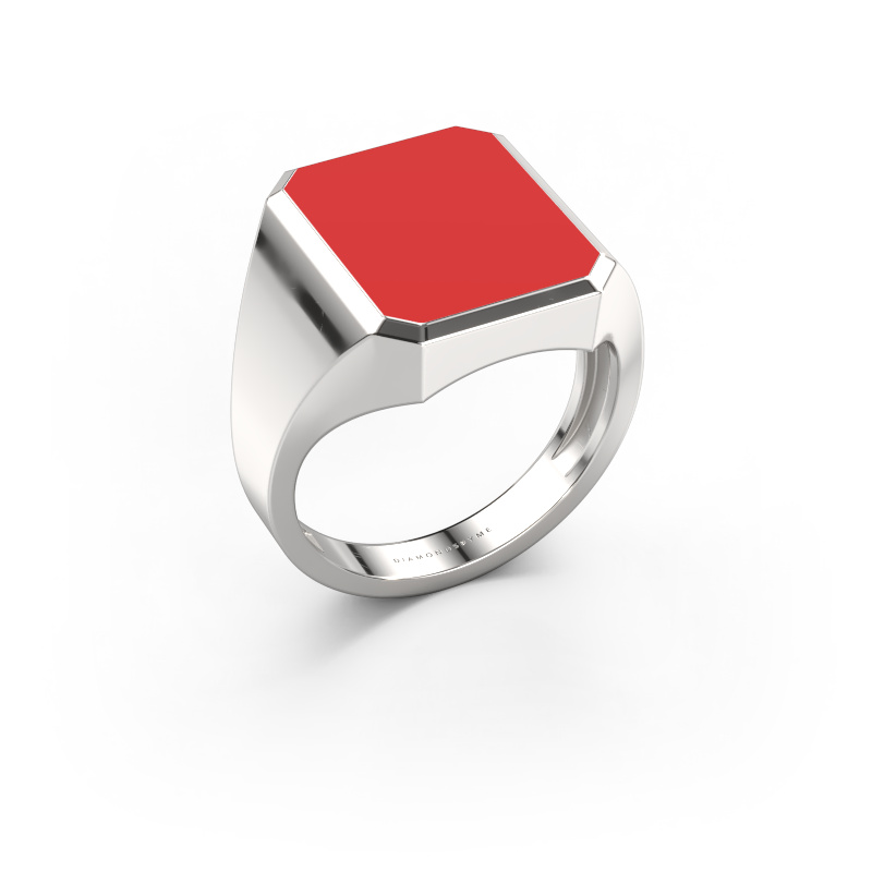 Image of Signet ring Lars 4 light 950 platinum Red enamel 15x12 mm