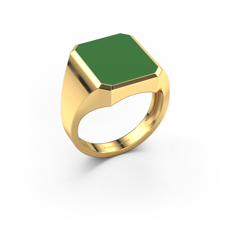 Image of Signet ring Lars 4 light 585 gold Green enamel 15x12 mm