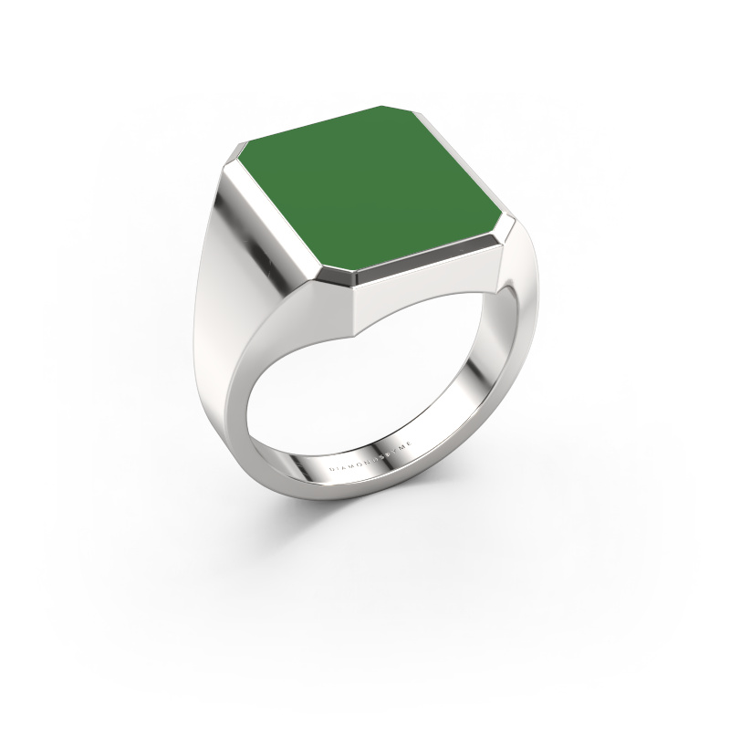 Afbeelding van Zegelring Lars 4 950 platina Groene emaille 15x12 mm