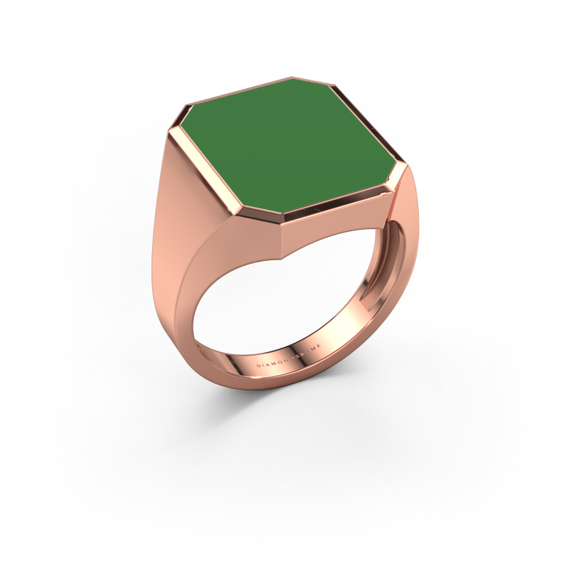 Image of Signet ring Lars 5 light 585 rose gold Green enamel 16x13 mm