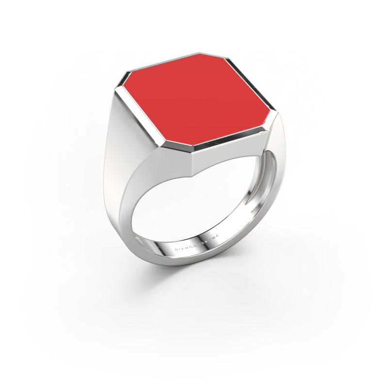 Image of Signet ring Lars 5 light 950 platinum Red enamel 16x13 mm