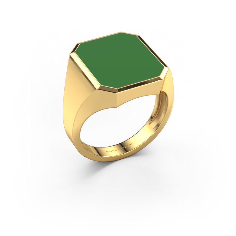 Image of Signet ring Lars 5 light 585 gold Green enamel 16x13 mm
