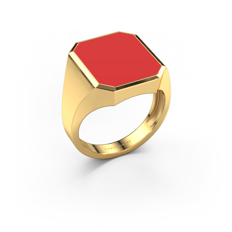 Image of Signet ring Lars 5 light 585 gold Red enamel 16x13 mm