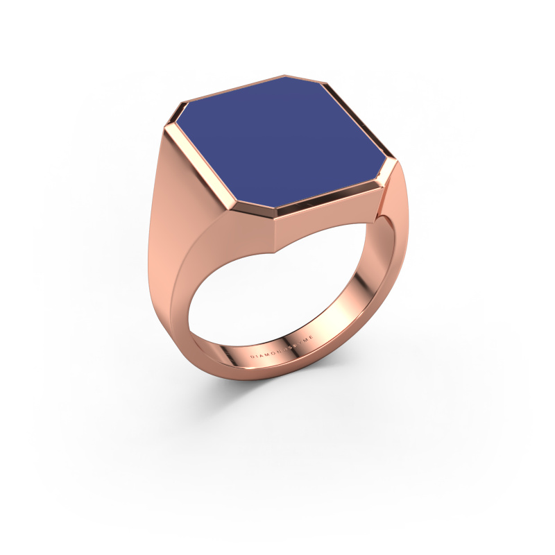 Afbeelding van Zegelring Lars 5 585 rosé goud Blauwe emaille 16x13 mm