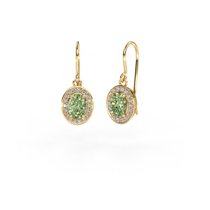 Image of Drop earrings Latesha 585 gold Green lab grown diamond 7x5 mm