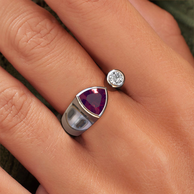 Design white gold ring with 7 mm rhodolite Latisha by DiamondsByMe